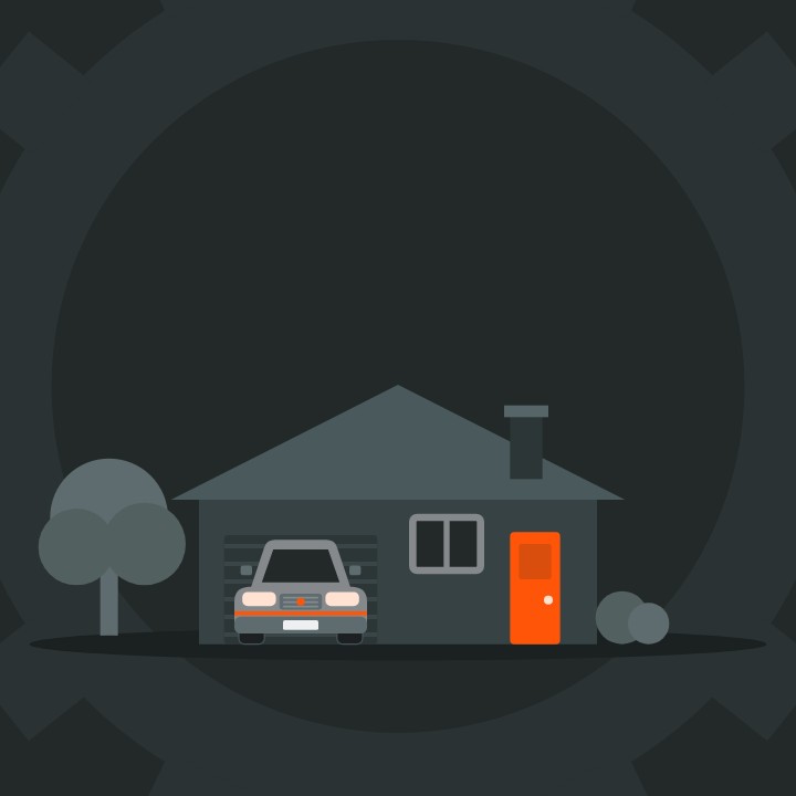 Ilustración de una casa con un auto estacionado en la cochera