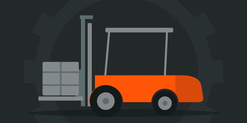 Ilustración de un autoelevador cargando un pallet: service de autoelevadores