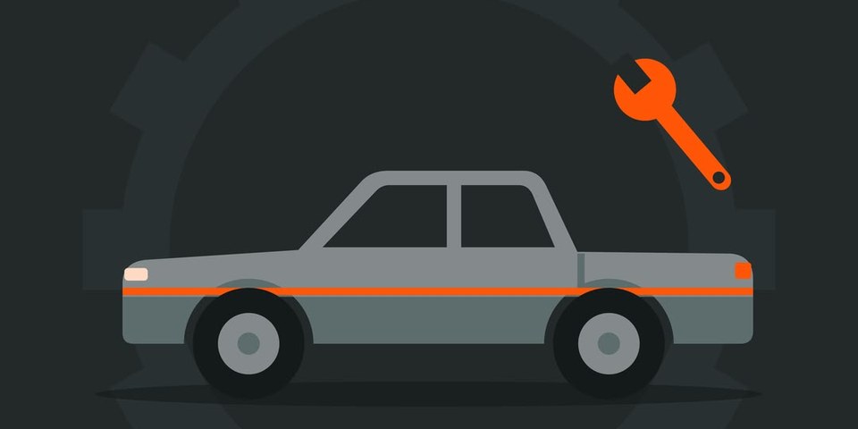 Ilustración de un auto con una llave: mecánica de automóviles y camionetas